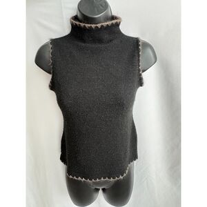 Mock Turtleneck Sleeveless Knit Top Black Size S Wool Like Fuzzy Warm Sweater